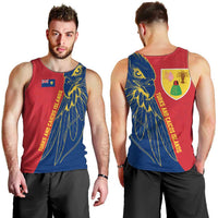 Turks and Caicos Islands Men Tank Top with Yellow Hawk Outline and Red Blue Crest Design - Wonder Print Shop