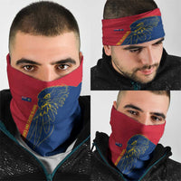 Turks and Caicos Islands Neck Gaiter with Yellow Hawk Outline and Red Blue Crest Design - Wonder Print Shop