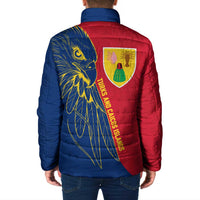 Turks and Caicos Islands Padded Jacket with Yellow Hawk Outline and Red Blue Crest Design - Wonder Print Shop