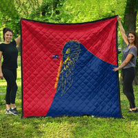 Turks and Caicos Islands Quilt with Yellow Hawk Outline and Red Blue Crest Design - Wonder Print Shop