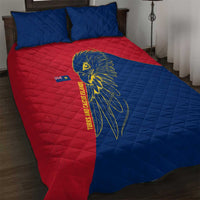 Turks and Caicos Islands Quilt Bed Set with Yellow Hawk Outline and Red Blue Crest Design - Wonder Print Shop