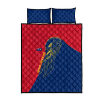 Turks and Caicos Islands Quilt Bed Set with Yellow Hawk Outline and Red Blue Crest Design - Wonder Print Shop