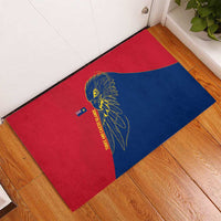 Turks and Caicos Islands Rubber Doormat with Yellow Hawk Outline and Red Blue Crest Design - Wonder Print Shop