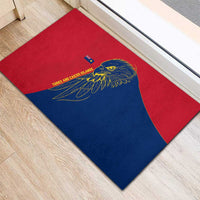 Turks and Caicos Islands Rubber Doormat with Yellow Hawk Outline and Red Blue Crest Design - Wonder Print Shop