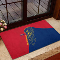 Turks and Caicos Islands Rubber Doormat with Yellow Hawk Outline and Red Blue Crest Design - Wonder Print Shop