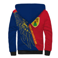 Turks and Caicos Islands Sherpa Hoodie with Yellow Hawk Outline and Red Blue Crest Design - Wonder Print Shop