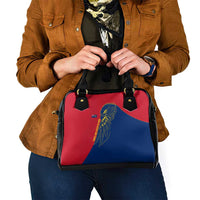 Turks and Caicos Islands Shoulder Handbag with Yellow Hawk Outline and Red Blue Crest Design - Wonder Print Shop