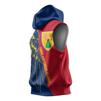 Turks and Caicos Islands Sleeveless Hoodie with Yellow Hawk Outline and Red Blue Crest Design - Wonder Print Shop