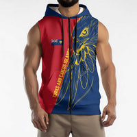 Turks and Caicos Islands Sleeveless Zip Hoodie with Yellow Hawk Outline and Red Blue Crest Design - Wonder Print Shop