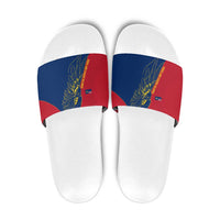 Turks and Caicos Islands Slide Sandals with Yellow Hawk Outline and Red Blue Crest Design - Wonder Print Shop