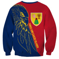 Turks and Caicos Islands Sweatshirt with Yellow Hawk Outline and Red Blue Crest Design - Wonder Print Shop