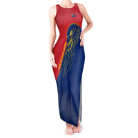 Turks and Caicos Islands Tank Maxi Dress with Yellow Hawk Outline and Red Blue Crest Design - Wonder Print Shop