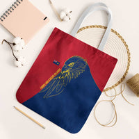 Turks and Caicos Islands Tote Bag with Yellow Hawk Outline and Red Blue Crest Design - Wonder Print Shop