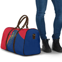 Turks and Caicos Islands Travel Bag with Yellow Hawk Outline and Red Blue Crest Design - Wonder Print Shop