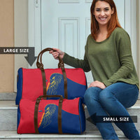 Turks and Caicos Islands Travel Bag with Yellow Hawk Outline and Red Blue Crest Design - Wonder Print Shop