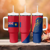 Turks and Caicos Islands Tumbler With Handle with Yellow Hawk Outline and Red Blue Crest Design - Wonder Print Shop