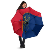 Turks and Caicos Islands Umbrella with Yellow Hawk Outline and Red Blue Crest Design - Wonder Print Shop