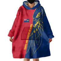 Turks and Caicos Islands Wearable Blanket Hoodie with Yellow Hawk Outline and Red Blue Crest Design - Wonder Print Shop