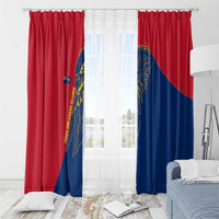 Turks and Caicos Islands Window Curtain with Yellow Hawk Outline and Red Blue Crest Design - Wonder Print Shop