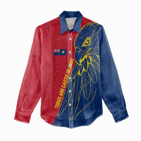 Turks and Caicos Islands Women Casual Shirt with Yellow Hawk Outline and Red Blue Crest Design - Wonder Print Shop