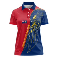 Turks and Caicos Islands Women Polo Shirt with Yellow Hawk Outline and Red Blue Crest Design - Wonder Print Shop
