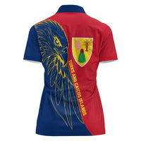 Turks and Caicos Islands Women Polo Shirt with Yellow Hawk Outline and Red Blue Crest Design - Wonder Print Shop