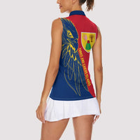 Turks and Caicos Islands Women Sleeveless Polo Shirt with Yellow Hawk Outline and Red Blue Crest Design - Wonder Print Shop