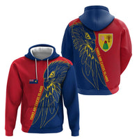 Turks and Caicos Islands Zip Hoodie with Yellow Hawk Outline and Red Blue Crest Design - Wonder Print Shop
