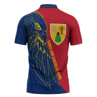 Turks and Caicos Islands Zipper Polo Shirt with Yellow Hawk Outline and Red Blue Crest Design - Wonder Print Shop