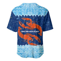 Turks and Caicos Islands Baseball Jersey with Red Crab and Ocean Wave Coral Reef Design - Wonder Print Shop