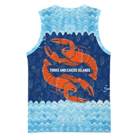 Turks and Caicos Islands Basketball Jersey with Red Crab and Ocean Wave Coral Reef Design - Wonder Print Shop