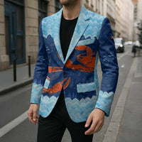 Turks and Caicos Islands Blazer with Red Crab and Ocean Wave Coral Reef Design - Wonder Print Shop