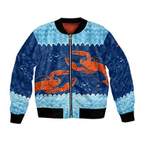 Turks and Caicos Islands Bomber Jacket with Red Crab and Ocean Wave Coral Reef Design - Wonder Print Shop
