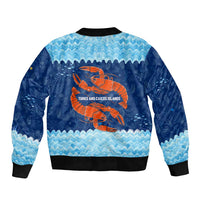 Turks and Caicos Islands Bomber Jacket with Red Crab and Ocean Wave Coral Reef Design - Wonder Print Shop