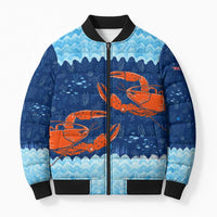 Turks and Caicos Islands Bomber Puffer Jacket with Red Crab and Ocean Wave Coral Reef Design - Wonder Print Shop