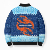 Turks and Caicos Islands Bomber Puffer Jacket with Red Crab and Ocean Wave Coral Reef Design - Wonder Print Shop