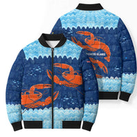 Turks and Caicos Islands Bomber Puffer Jacket with Red Crab and Ocean Wave Coral Reef Design - Wonder Print Shop