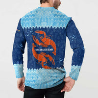 Turks and Caicos Islands Button Sweatshirt with Red Crab and Ocean Wave Coral Reef Design - Wonder Print Shop