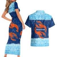 Turks and Caicos Islands Couples Matching Short Sleeve Bodycon Dress and Hawaiian Shirt with Red Crab and Ocean Wave Coral Reef Design - Wonder Print Shop