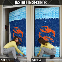 Turks and Caicos Islands Door Cover with Red Crab and Ocean Wave Coral Reef Design - Wonder Print Shop