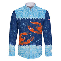 Turks and Caicos Islands Family Matching Long Sleeve Bodycon Dress and Hawaiian Shirt with Red Crab and Ocean Wave Coral Reef Design - Wonder Print Shop