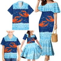 Turks and Caicos Islands Family Matching Mermaid Dress and Hawaiian Shirt with Red Crab and Ocean Wave Coral Reef Design - Wonder Print Shop