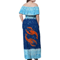 Turks and Caicos Islands Family Matching Off Shoulder Maxi Dress and Hawaiian Shirt with Red Crab and Ocean Wave Coral Reef Design - Wonder Print Shop