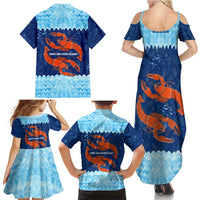 Turks and Caicos Islands Family Matching Summer Maxi Dress and Hawaiian Shirt with Red Crab and Ocean Wave Coral Reef Design - Wonder Print Shop