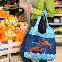 Turks and Caicos Islands Grocery Bag with Red Crab and Ocean Wave Coral Reef Design - Wonder Print Shop