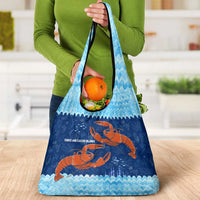 Turks and Caicos Islands Grocery Bag with Red Crab and Ocean Wave Coral Reef Design - Wonder Print Shop