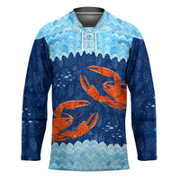Turks and Caicos Islands Hockey Jersey with Red Crab and Ocean Wave Coral Reef Design - Wonder Print Shop