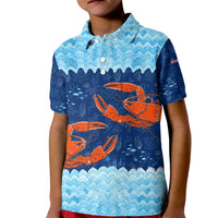Turks and Caicos Islands Kid Polo Shirt with Red Crab and Ocean Wave Coral Reef Design - Wonder Print Shop