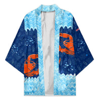 Turks and Caicos Islands Kimono with Red Crab and Ocean Wave Coral Reef Design - Wonder Print Shop