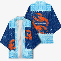 Turks and Caicos Islands Kimono with Red Crab and Ocean Wave Coral Reef Design - Wonder Print Shop